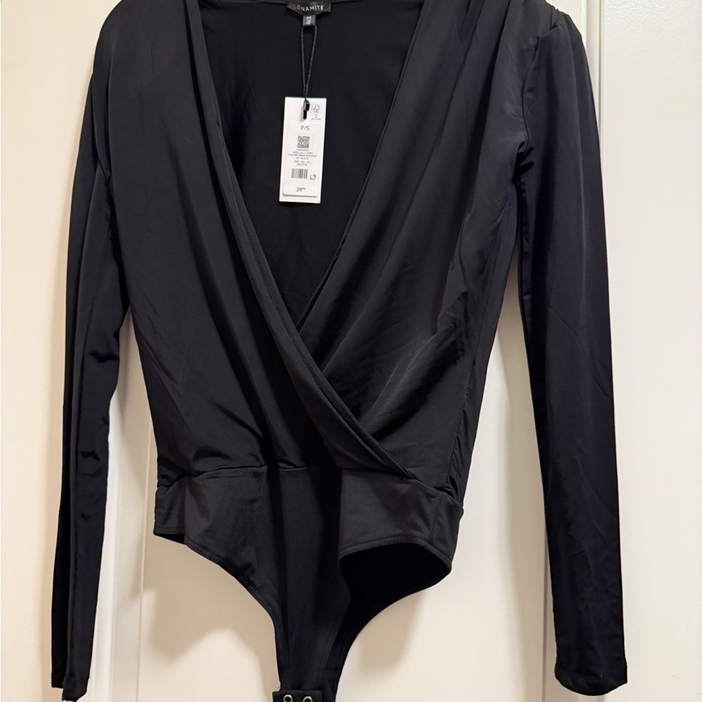 Dynamite Black Long Sleeve Wrap Bodysuit